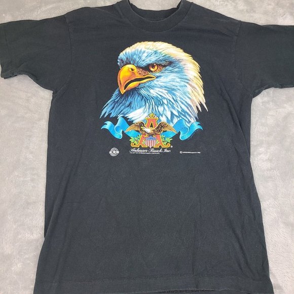 Vintage 1993‎ Anheuser Busch Beer T-Shirt Medium Black Eagle Single Stitch - Picture 1 of 9